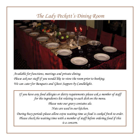 Golden Fleece York Food Menu