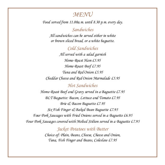 Golden Fleece York Food Menu