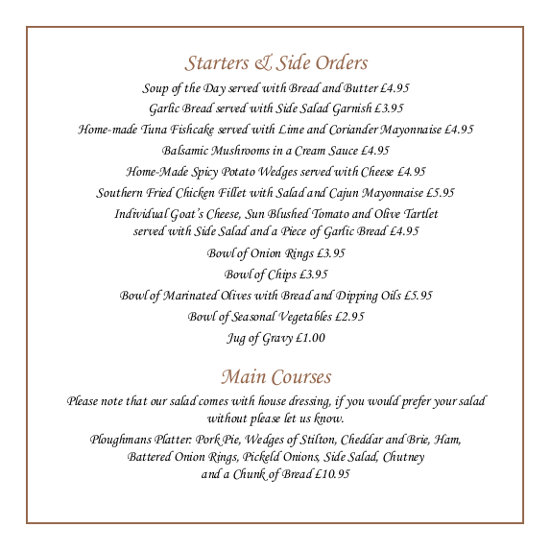 Golden Fleece York Food Menu