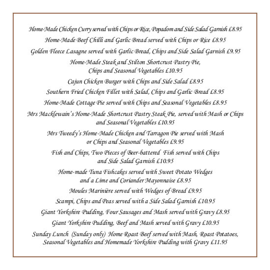 Golden Fleece York Food Menu