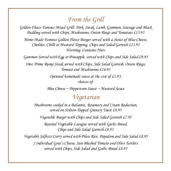 Golden Fleece York Food Menu