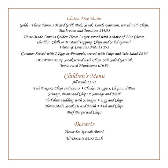 Golden Fleece York Food Menu